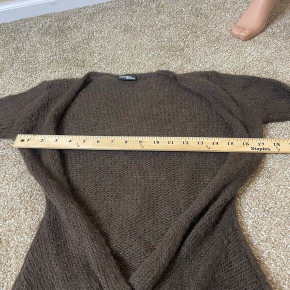 Wooden Ships sweater V neck loose knit tie middle wrap style chocolate brown SM - Picture 7 of 8